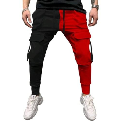 Fashion Laces Multiple Pockets Trousers Men Joggers Casual Sports Pants Color Matching Lace-Up Pockets Trousers Hip Hop Leggings