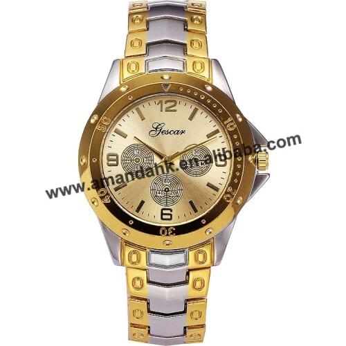 Geneva Women Roman Numerals Quartz Gold Alloy Wrist Band Mens Watch Luxury Casual Men Quartz Watch Gescar 669