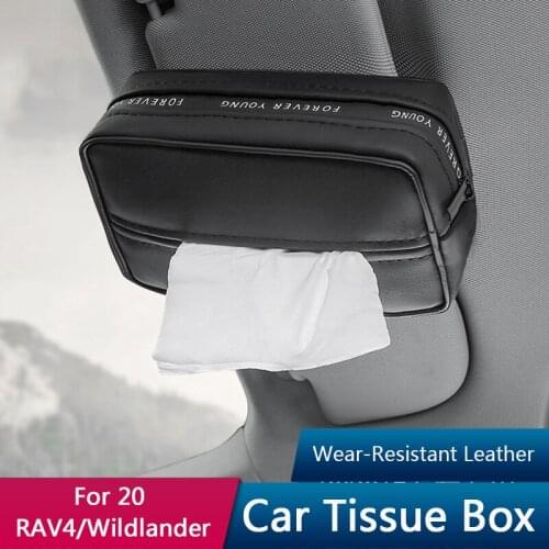 QHCP Car Tissue Box Armrest Tissue Bag Seat Back Sunshade Auto Tissue Buckle Hanging Leather Fit For Toyota RAV4 Wildlander 2020