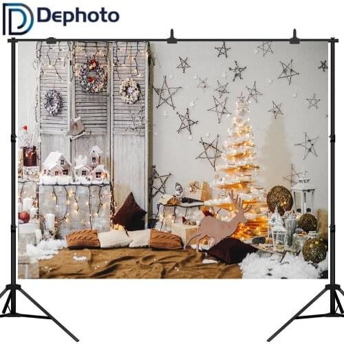 Dephoto Christmas Tree Photography Backdrop Xmas Elk Star Indoor Background Portrait Photobooth Decorations Photo Studio Props