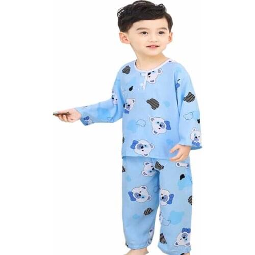 Childrens Mid-sleeve Home Air-conditioning Suit Cartoon Comfortable Pajamas Suits for Students and Kids Cottonsleeping Clothes