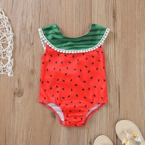 Baby Swimwear For A Girl Toddler Girls Kids Swimsuit Watermelon Print Ruffle Beach One-piece Swimsuit купальник детский E2