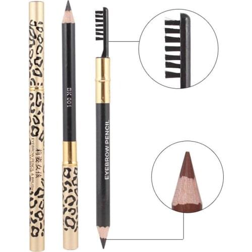 Leopard Print Double-Head Eyebrow Pencil Brush Lasting Natural Waterproof Eyebrow Makeup Pen With Brush Sexy Eye Brow 5 Colors