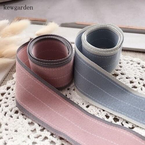 Kewgarden Double Face Stripe Satin Ribbons 38mm1-1/2" Handmade Tape DIY Bowknot Thin Ribbon College style 5 Meters