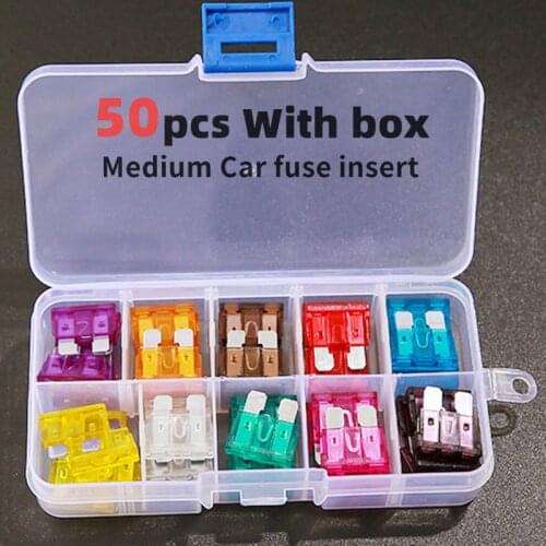 50pcs boxed medium auto fuse fuse fuse set car plug-in car truck battery car scooter motorcycle blade fuse truck assembly