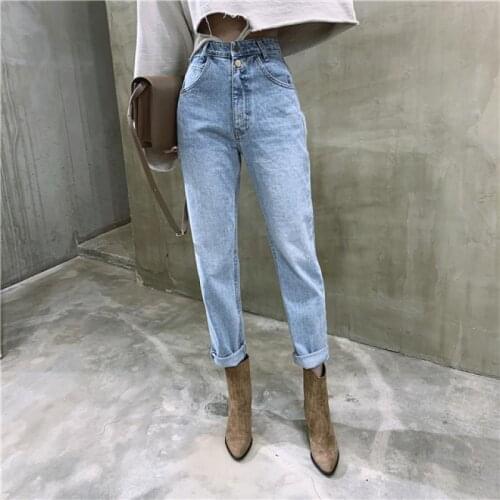 Korean Womens Jeans Streetwear Ladies Slouchy Jeans Denim High Waist Cotton Vintage Pencil Pants 2021 Summer Mom Jeans