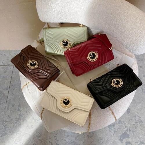 Magnetic buckle fashionable one-shoulder messenger bag fold embroidery simple casual chain small square bag diamond handbags