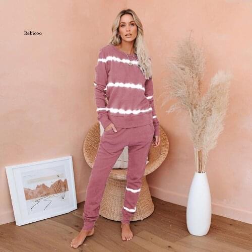 Fashion Casual Women Autumn Pants Set Female Loose 2 Piece Outfits Hoodies+Pants Suit Women Striped Two Piece Sets Streetwear