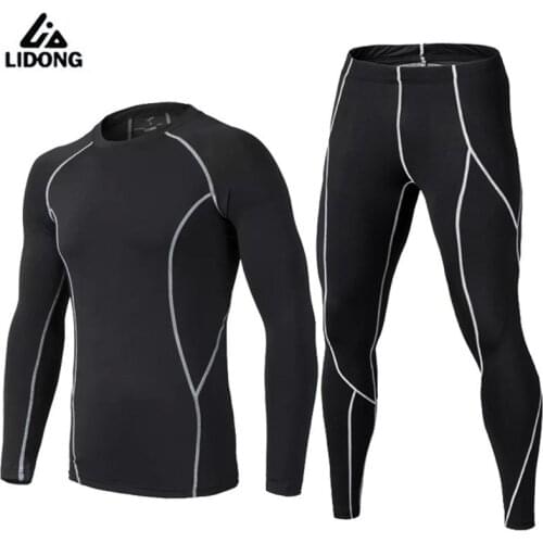 Men Compression Running Sports Set Soccer Basketball Leggings Tights Suits Fitness Yoga Joggers Long Sleeved Shirt+Pants Sets