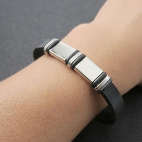 Mens DIY Logo ID Bracelet Silicone Stainless Steel Blank Tags Bracelets Wristband Fashion jewelry