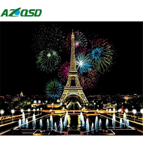 AZQSD Picture Oil Painting By Numbers Tower Scenery Hand Paint On Canvas Acrylic Painting By Numbers Night City Home Decor Gift