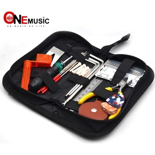 Black Foldable Guitar Bass Tools Kits Bag 20*10*5CM with String Winder Screw Driver Pickholder Guitar Ruler Guitar Accessories
