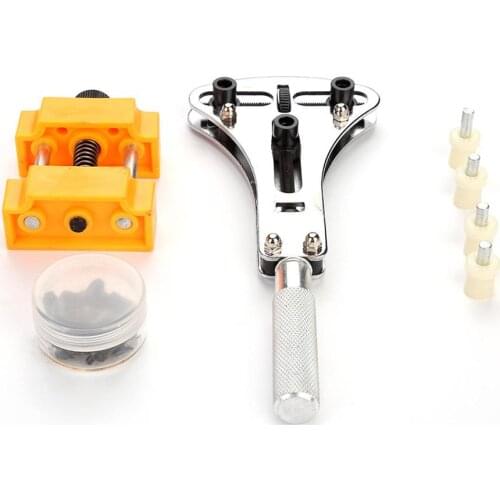 Watch Repair Tool Kit Including Back Opener Wrench Key+Watch Case Movement Holder+18Pcs Interchangeable Tips+4Pcs Plastic Pins