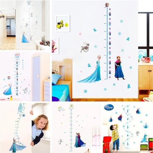 Cartoon disney princess height measure wall stickers for kids rooms nursery home decor frozen Elsa Anna growth chart wall decals