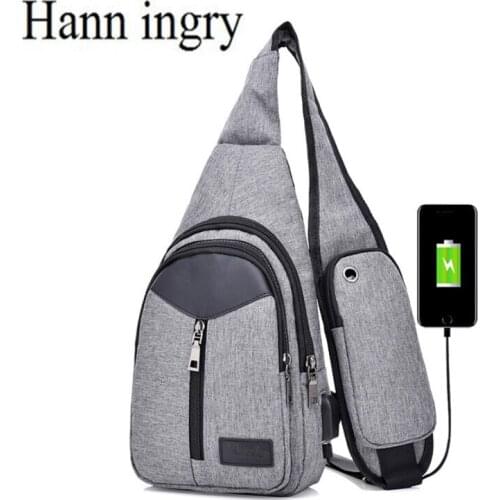 HANN INGRY 2021 New Fashion Shoulder Bag Wear-resisting Canvas USB Rechargeable Outdoor Sports Leisure Travel Chest bag H100D