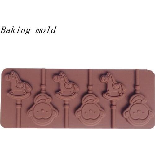 Wholesale Silicone mold 24*9.5*1.5cm Trojan monkey lollipop shape chocolate mold Fondant cake mould Baking mold