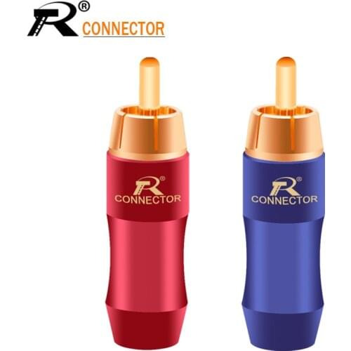 2Pcs/1Pair New arrival Gold Plated RCA Connector RCA male plug adapter Video/Audio Wire Connector Support 6mm Cable blue&red