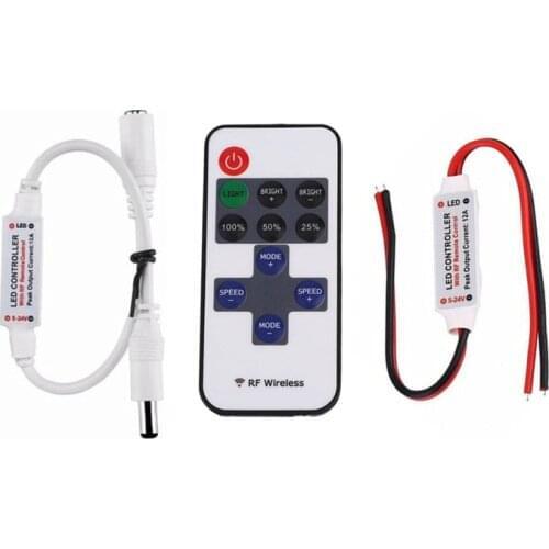 Free shipping 5V-24V 11Key LED Strip Controller RF Mini Dimmer Wireless Remote Controller For 5050/2835 Single Color LED Strip