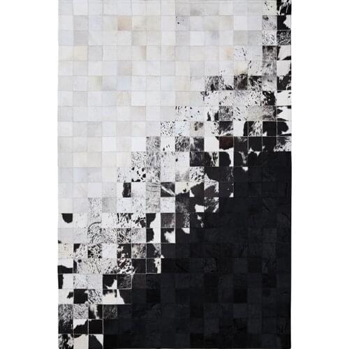 Luxury Cowhide Seamed Rug , Real Natrual Cowskin Carpet, Black and White Mixed Living Room Bedroom Decorative Ground Mat