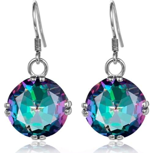 Szjinao Real 925 Sterling Silver Earrings For Women Big Gemstones Mystic Topaz Dangle Earrings Neo-Gothic Fine Jewelry Handmade