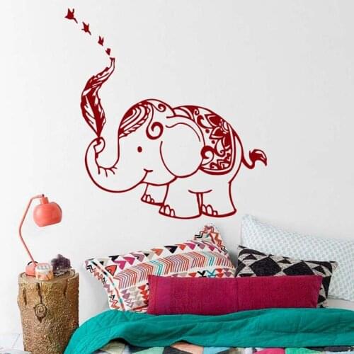 Elephant Wall Decal Mandala Feather Eastern Zen Bohemian Bedroom Nursery Living Room Yoga Home Decor Vinyl Stickers Mural Q701