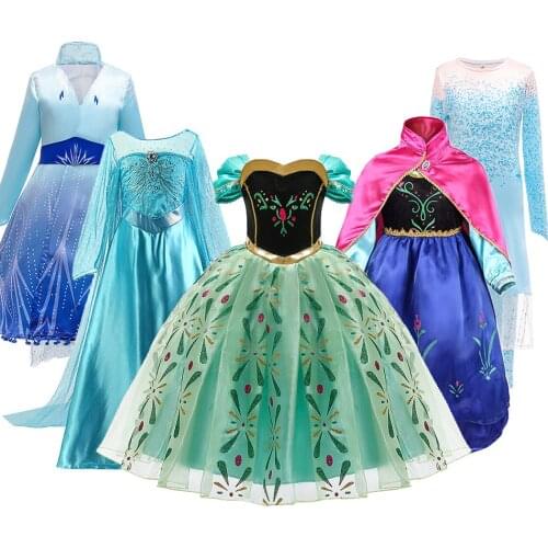 Snow Queen 2 NEW Elsa Anna Dress for Girls Halloween Fancy Clothes Children Birthday Party Cosplay Princess Costume Outfits Wig