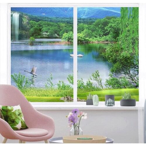 Static fashion wardrobe sliding door stickers custom glass film window film opaque glass wall mountain water