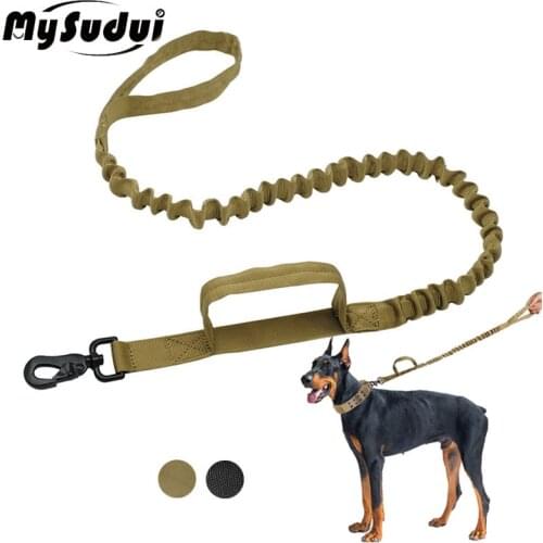 Tactical Bungee Dog Leash 2 Handles Nylon Military Dog Lead Elastic Dog Training Leash Running Extendable For Medium Large Dogs