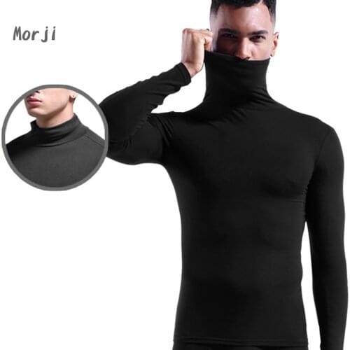 Male Clothing Size Thermal Underwear Men Soft Long Sleeve High-Neck Thin Underclothes Spring and Autumn Warm Solid Tops L-XXXL