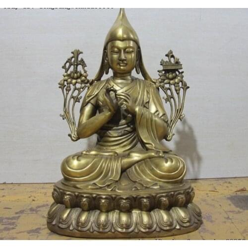Tibetan Pure Brass Copper Temple Master Je Tsongkhapa Tsong-Kha-Pa Buddha Statue