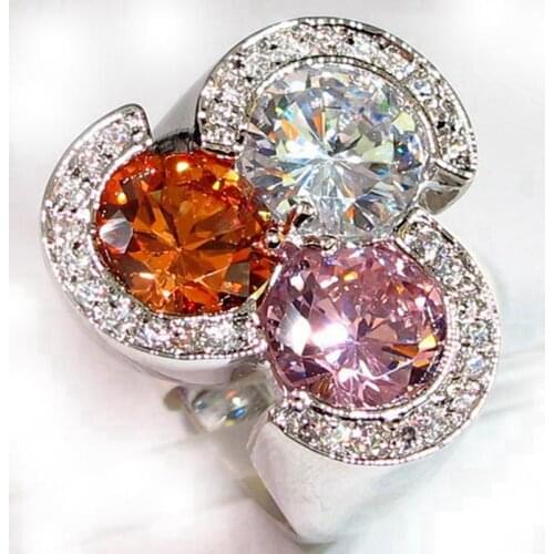 SHUNXUNZE vintage Wedding rings Jewelry for Noble Generous women champagne Pink White Cubic Zirconia Rhodium Plated R369 size 8