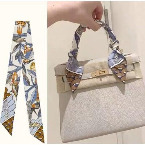 HandBag Ribbons Scarf Twill Bag Stripes Flower Birds Printing Ladies Fashion Long Headband Hair Wrap Skinny Scarves