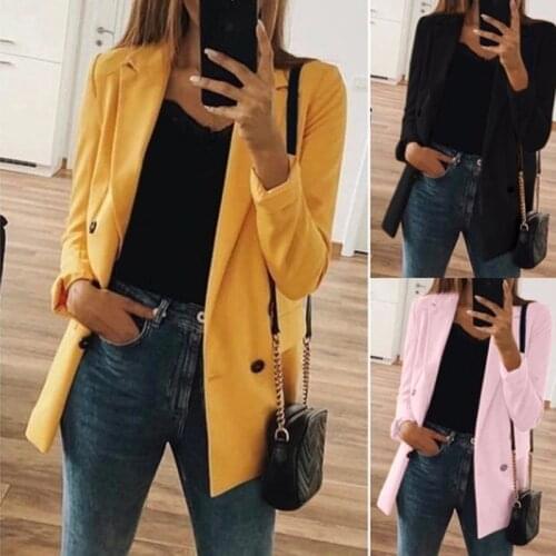 Women 2020 Fashion Office Wear Pockets Blazers Coat Vintage Notched Collar Long Sleeve Female Outerwear Chic Tops