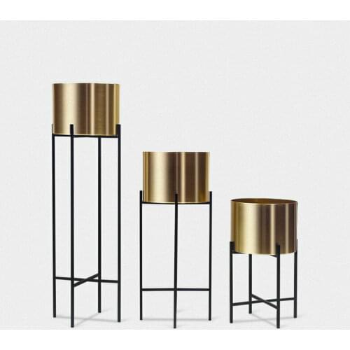 Gold Round Planter with Stand Set of 3 Indoor Outdoor Planters Living Room Bedroom Hallway Garden Decor Planters