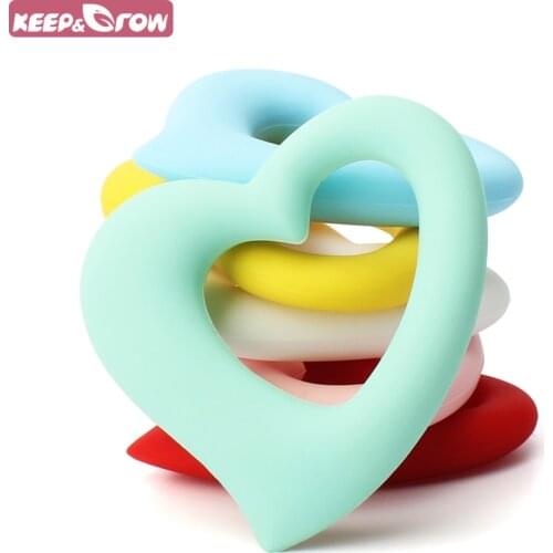 Keep&Grow 1Pc Heart Shaped Silicone Baby Teethers BPA Free Food Grade Teething Toys Baby Ring Teether Silicone Beads DIY Chain