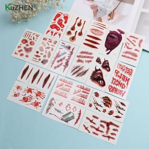 1PCS Waterproof Waterproof Temporary Tattoo Sticker Halloween Terror Wound Realistic Blood Injury Scar Fake Tattoo Sticker