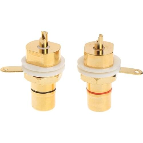 2 Pcs Gold Plated Copper RCA Female Phono Jack Panel Mount Chassis Connector B2EF