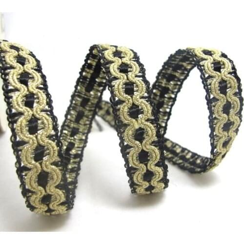 2 Yards 5/8 Inch Black and Gold Braided Gimp Trim|Woven Trim|Woven Border Edging Trim|Costume Clothing Supplies