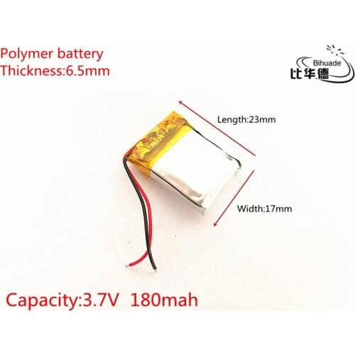 3.7V 180mAh 651723 Lithium Polymer Li-Po li ion Rechargeable Battery cells For Mp3 MP4 MP5 GPS PSP