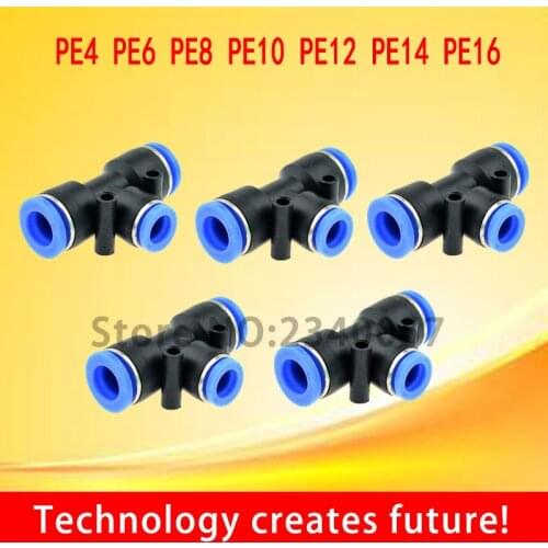 5PCS 3 Way T shaped Tee Pneumatic4mm 6mm 8/10/12/14/16mm OD Hose Tube Push In Air Gas Fitting Quick Fittings Connector Adapters