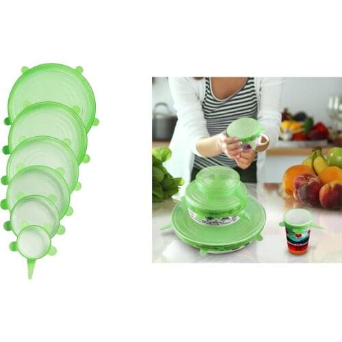 6pcs SAFETY Silicone Stretchable Round Lids Pot Bowl Covers Food Stayfresh