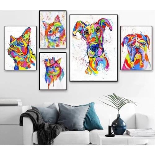 Abstract Colour Cute Dog Canvas Painting Modern Posters and Prints Cuadros Wall Art Pictures for Living Room Home Decor