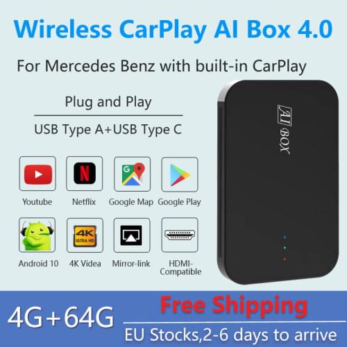 Car Apple CarPlay YouTube Netlix Video Bluetooth GPS Navigation AI Box,for Mercedes Benz C-Class W205 GLC 2019-2020