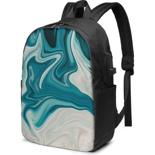 White And Teal Marble Women Men Backpack USB Charge School Bag For Girl Boy Travel Laptop Bookbag Daypack