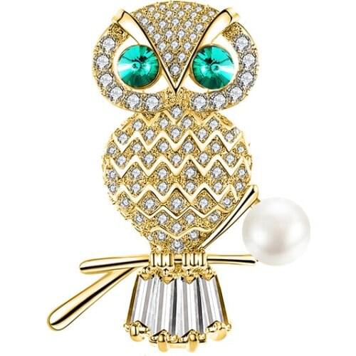 Shinning Crystal Rhinestone Owl Brooches for Women Animal Pins Jewelry Cute Bird Broach Bouquet broche femme bijoux de luxe