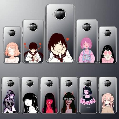Anime aesthetic girl drawing Phone Case Transparent for Xiaomi mi Redmi note 10 t 8 9 pro lite 11 Samsung S 8 9 10 20
