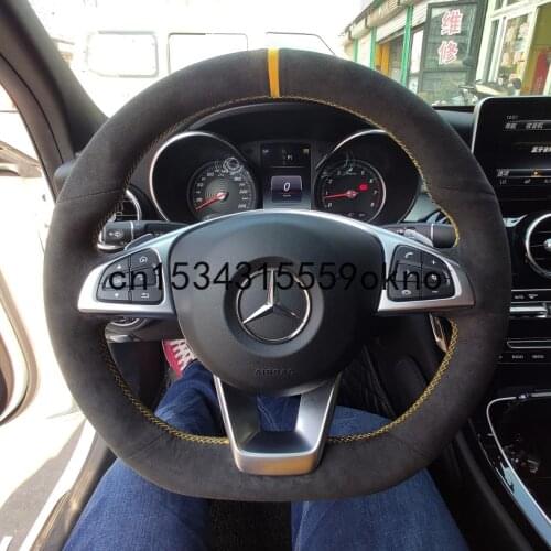 DIY Sew Customized Steering Wheel Cover For Benz AMG C C200 GLC260L E E300L S Car Accessories