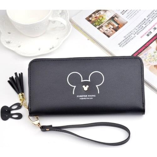 Disney Mickey mouse cute wallet lady long zipper tassel key coin purse student wallet Minnie card holder Clutch