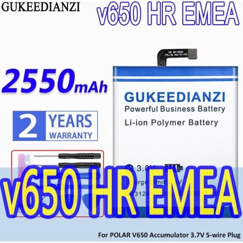 GUKEEDIANZI High Capacity Battery v650 HR EMEA 2550mAh For POLAR V650 Accumulator 3.7V 5-wire Plug Bateria