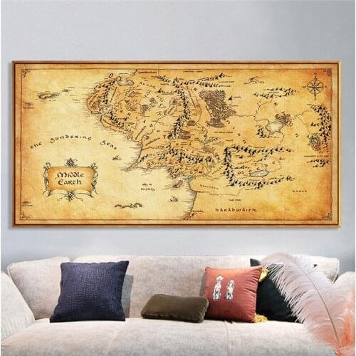 Movie Map Of Middle Earth Canvas Painting Posters and Prints Vintage Style Wall Art Pictures for Living Room Cuadros Unframed